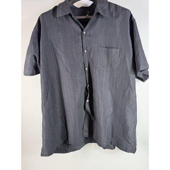 Van Heusen Short Sleeve Button Up Shirt, Black/Charcoal, Men's Size XXL - Picture 1 of 10